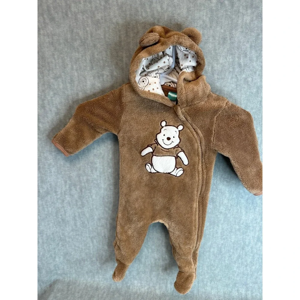 Disney Baby Winnie the Pooh Fleece Footed One Piece Suit Hoodie 3‎ 6M Brown